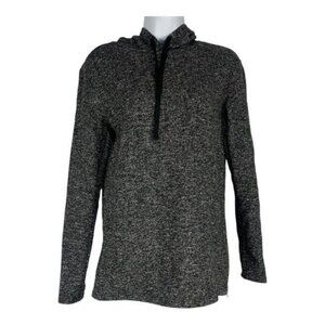 Fabletics XS Heathered Black & Gray Long Sleeve Hooded Pullover Sweater Top